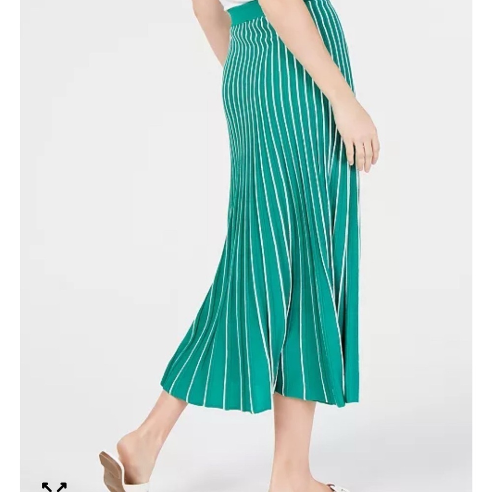 Astr Green and White Striped Yuri Midi Skirt